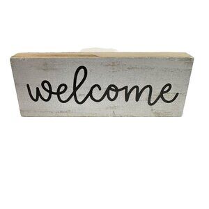 Rustic Wooden Welcome Sign 6 x 3 inches Farmhouse Decor Distressed White Mini
